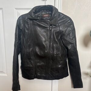 Danier Black Leather Moto Jacket with Asymmetrical Zip